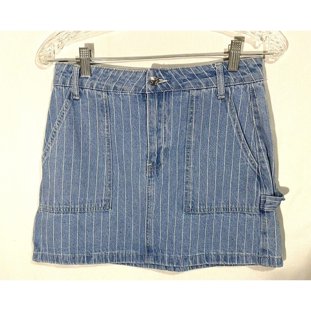 PACSUN Jean Cargo Skirt 27 Womens Blue Striped Denim Painter Mini